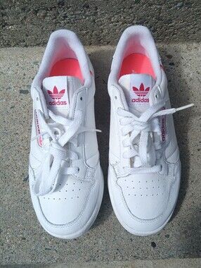 Adidas White Sneakers With Bright Coral And Pink Detailing Size US 6.5